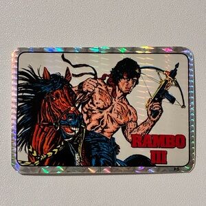Vintage 80’ish Rambo III Holographic Trading Card Sticker - Red & Black Art